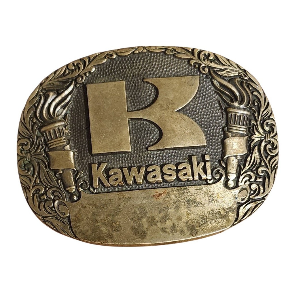Vintage Kawasaki Solid Brass Belt Buckle Award Design Medals Inc Collectible